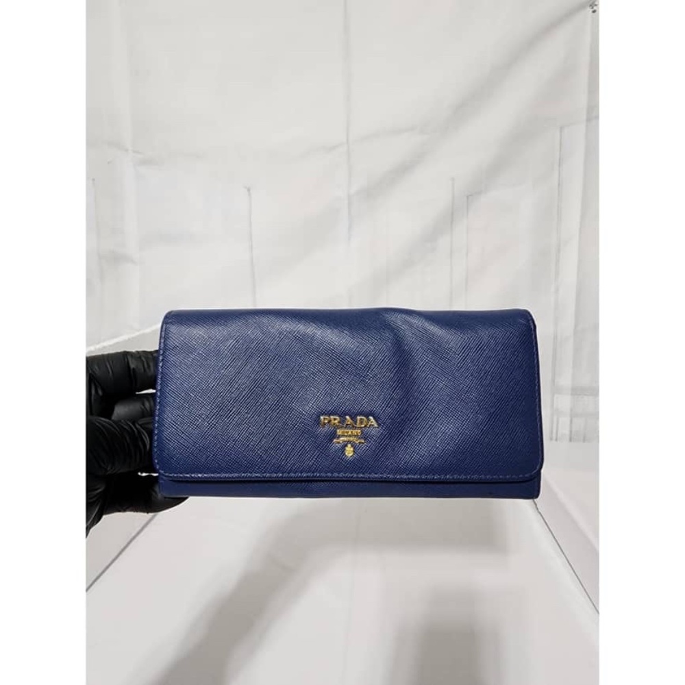 Authentic Prada Saffiano Leather Continental Wallet Blue